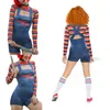 Calças de duas peças femininas mulheres interpretam personagens de filmes Bodysuit de traje de boneca Chucky Set Halloween Trajes for Women Scary Nightmare Killer Doll 230316