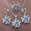 Collier boucles d'oreilles ensemble violet cristal femmes bijoux couleur argent Bracelet pendentif anneau avec zircon cubique 2023 YZ0533