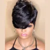 180density Red Color Short Pixie Cut Human Hair Wigs With Bangs Women Cheap Blonde 613 Brown Brazilian Hair Full Lace Wig For Women