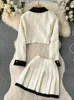Zwei Stück Kleid Tweed Ensemble Femme Vintage Kollision Farbe Crop Blazer Röcke Anzug Weibliche Lange Ärmeln Jacke Falten Rock conjuntos de mujer 230316