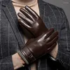 Cycling Gloves Men Genuine Sheepskin Leather Winter Warm Touchscreen Texting Cashmere Lined Driving Motorcycle