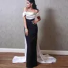 White Black Satin Evening Dress Mermaid Off The Shoulder Saudi Arabia Prom Formal Gowns Robe de Soiree 2023 Vestidos Feast