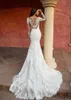 Vestidos de noiva de sereia moderna 3D Aplique Lace Sheer Pescoço de manga comprida Vestidos de noiva Ilusão Vestido de noiva de BC15461