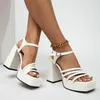 Kleid Schuhe Große Größe Frauen Pumps Damen High Heels Sommer 2023 Weiße Gladiator Rutschen Weibliche Plattform Party Quadratische Zehe sandalen