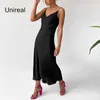 Casual Dresses Unireal 2023 Summer Women Satin Slip Dress Spaghetti Strap Vintage Green Black Silk Sexig Long Party Dress W0315