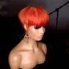 Orange korta mänskliga hår peruker med lugg brasiliansk remy pixie klippt peruk för svarta kvinnor rakt hår burgundy brun ombre glueless full spets peruk