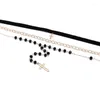 Naszyjniki wisiorek Buho wielowarstwowe łańcuchy Naszyjnik dla kobiet czarne akrylowe koraliki dławiki krzyżowe Kołnierze mody XR1389