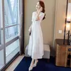 Casual Dresses Elegant Casual White V-ringen Kort ärm ihålig Empire Dress Pullover Summer New A-Line Solid Color Women's Clothing 2022 W0315