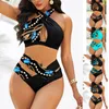 Women's Swimwear Women Sexy Stripe Swimsuit High Waist Leopard Print Bikini Set Two Pieces Tankinis Female Summer Brazilian Swimwear 230316