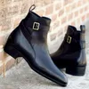 Svarta ankelstövlar för män Handgjorda ökenstövlar Buckle Strap Brown Round Toe Business Shoes For Men With Free Frakt