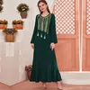 Etnik Giyim Wepbel Hicam Müslüman Abaya Kadın Moda O boyunduruk Gevşek Eid İslami Ramazan Tassel Altın İplik İşlemeli Elbise