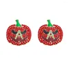 Pendientes de botón Lady Cartoon Halloween Red Series Pumpkin Charms Funny Rhinstone para mujer Joyería de vacaciones