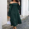 Casual jurken Aangepast door kledingfabrikanten gegolfden vierkante kraagklokmouwen grote schommel backless maxi dames zomer