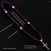 Strand Cottvoreligious Crucifix Cross Our Lady Charms Double Laps Purple Beaded Chain Prayer Rosary Armband smycken Dop gåvor