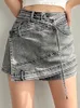 Skirts DEAT Fashion Women s Denim Skirt High Waist Irregular Chain Spliced Gray Above Knee Female Summer 2023 17A1443 230316
