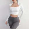 Chemises actives Rembourré Yoga Manches longues Crop Tops Low Cut Gym Shirt Workout Top Insert Pads Slim Fit Sports Sexy