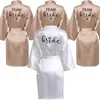 H Women's Sleepwear Wedding Party Team Bride Robe with Black Letters Kimono Satin Pamas Bridesmaid Bathrobe SP061