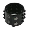 Pulseras con dijes Punk exagerado negro cónico Spike remache tres filas de cuero brazalete ancho para hombres y mujeres joyería de hip hop