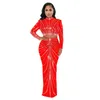 فساتين العمل 2023 Long Sleeve Mesh Maxi BodyCon Party Parkly Rhinestone for Birthday Dress Sexy Club اثنين