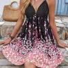 Casual Dresse's Summer Sexy Deep v Halter Floral Print Mini Elegant Sweet Girl Backless Beach Party Club 230316