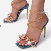 Robe chaussures 2023 mode gladiateur femmes sandales chaîne en or brillant stiletto pour femmes été croix sangle talons hauts