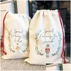 Adornos navideños Sublimación Sacos de Papá Noel en blanco Diy Bolsa de cuerda personalizada Bolsas de regalo Transferencia de calor de bolsillo Entrega de la gota Hogar Ga Dhgo7