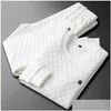 Men's Tracksuits Mens 2024 Light Luxury Stand Collar White Casual Sports Suit Slim Spring and Autumn Knitted Fitness Twopiece Trend Dhpyc
