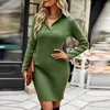 Casual jurken vrouwen stevige gebreide bodycon feestjurk lente herfst mode v-neck lange mouw knop mini trui damesvestido