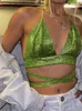 Women's Tracksuits Tossy Sparkly Two Piece Set Women Skirt And Crop Top 2023 Club Party Outfits Female Backless Dress Sets Green Fashion
