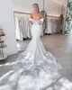 Prachtige zeemeermin trouwjurken Grote maten voor de bruid Off Shoulder Sweetheart Lace Applique Satin Sweep Train Beach Country Garden Bruidsjurk vestido de novia