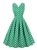 Casual Dresses TonVal Polka Dot 50s Pinup Robe Femme Button Front Long Dress Elegant For Women High midje Belted Vintage Pleated Midi Dresses W0315