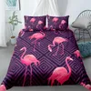 Sängkläder set tecknad rosa flamingo set 2/3 st geometriskt mönster 3d säng täcke kudde kudde barn bekväma täcke täcker