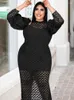 Plus size jurken blauw patchwork o nek holle out lange lantaarn mouw hoge taille dames cocktail evenementen feest outfits 4xl