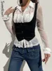 Tanques femininos Camis Sweetwn Spring Summer Summer Black Tops Tops Women Up Straps Corsets