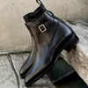 Svarta ankelstövlar för män Handgjorda ökenstövlar Buckle Strap Brown Round Toe Business Shoes For Men With Free Frakt