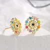 Stud Earrings Exquisite 4 Candy Colors Pearl Zircon Flower Shape Creative Design Romantic Wedding Party Jewelry Gift