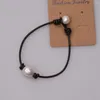 Strand Ambrum Valentine's Day Single Real Pearl Leather Bracelet Trendy Choker Design Jewelry One White Freshwater Pearls Bracelets