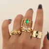 4pcs Green Crystal Rings Set for Women Gold Bated vintage Estética Geométrica Luxo Anilos Lady Jewelry Gifts