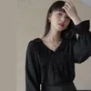 Bluzki damskie koszule Coigarsam koszulka damska wierzchołek wiosna 2023 Korea w stylu puff rękawa biała czarna kobiety upuść wall22