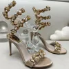Rene Caovilla High Heels Sandals Designer Women Dress Shoes 9.5 cm Serpentine raparound Crystal Bow Fashion Party Stiletto Heel Wedding Shoe
