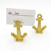 80PCS Nautical Temat Party Materia Gold Anchor Place Pochodnik Uchwyt ślubny Bridal Shower Favours Name Cards Holder Rra