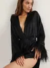 Casual Dresses Summer Thin Dress Women 2023 Solid Color Feather High Sense Fashion Sexy Ice Silk Wrap