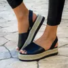 2024 Europa Sandaler 645 mode sommarkvinnor fisk mun platt plattformskor kvinna kilar casual slip-on plus storlek 34-43 452