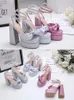 Dress Shoes Silver -white Color -colored Bow Female Thick Bottom Heel Super High Heels 2023 Cute Spring And Summer