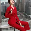 Abiti da donna Blazer Moda Pantalone rosso Abiti da donna Set da 2 pezzi Primavera Autunno Blazer Set Office Lady Business Uniforme da lavoro Abiti Pantaloni formali Suit 230316