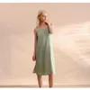 Casual Kleider 100% Leinen Elegante Sommer Frauen Kleid Sexy Spaghetti Strap V-ausschnitt Offene Seite Lange Midi Kleid Vestidos Weibliche Kleidung W0315