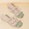 Sandalias Mujeres de verano Celebridades elegantes Carril Bead Pearl Pearl Toe Transparente Tacón limpio Moda zapatos casuales Hembra