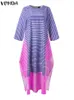 Robes décontractées VONDA été femmes Patchwork robe mode 2023 bureau robe d'été asymétrique ourlet rayé robe de soirée plage Vestido Robes Longue W0315