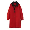 Ytterkläder 150 kg plus size kvinnors byst 157 Autumn Winter Loose Single Breasted Lapel Long Woolen Coat Red 6xl 7xl 8xl 9xl 10xl