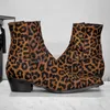 Leopard Zip Mens Boots Flock Square Toe dragkedja Ankelstövlar Gratis frakt Casualskor Bottar Häll Hommes Big Size 38-48